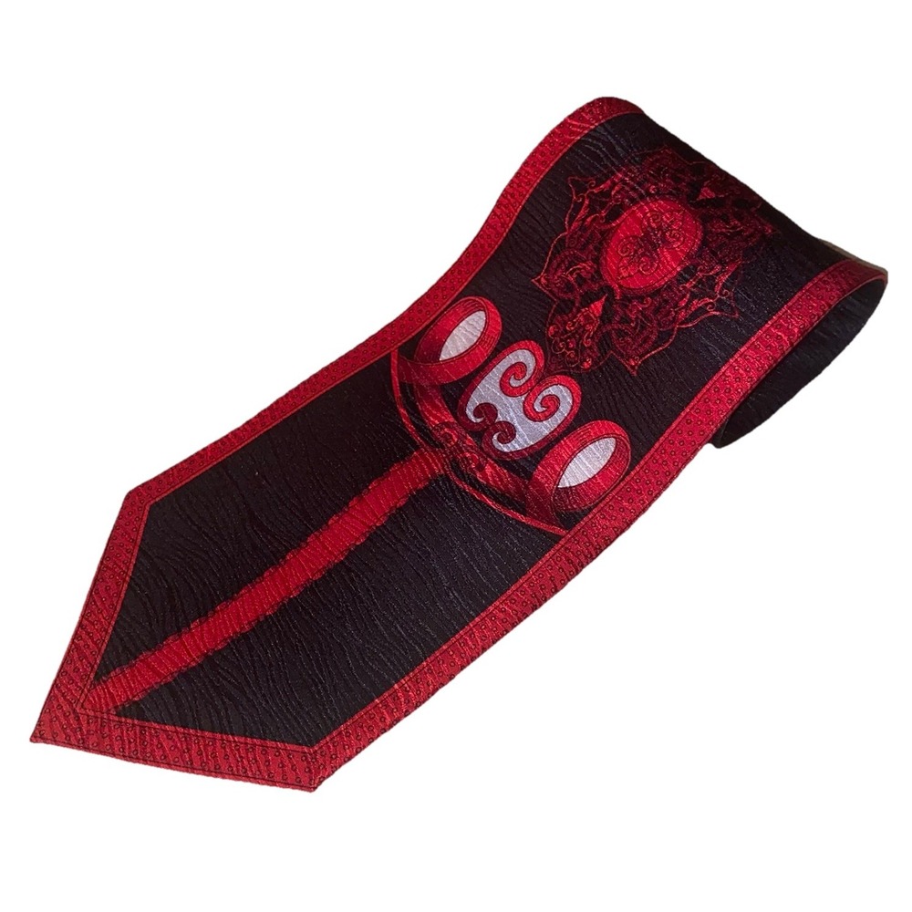 Bruno Piattelli Mens Red&Black Paisley 100% Silk Necktie 58"/3.75" EUC